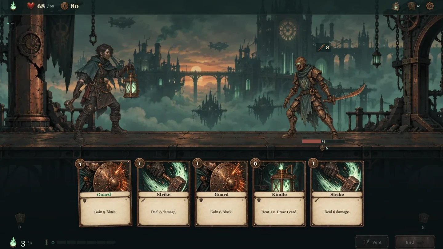 ตัวอย่างเกมการ์ด deckbuilding roguelike จากทีม OhMyGame มีฉากต่อสู้และการ์ดบนมือผู้เล่น
