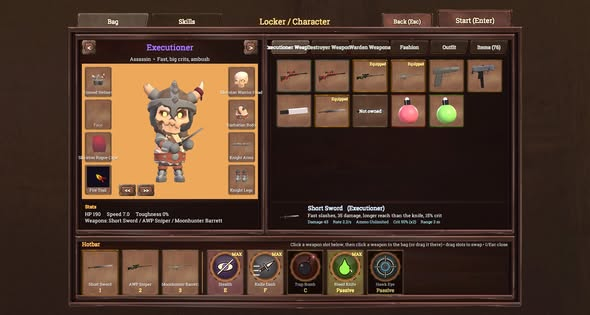 หน้าจอจัดอุปกรณ์ของ Executioner ใน RushDI2